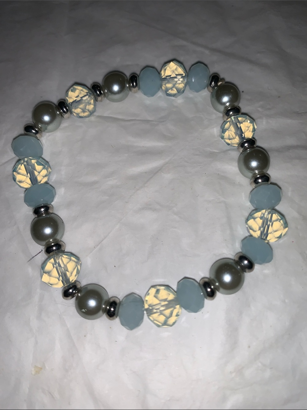Light Blue Beaded Stretch Bracelet - Unbranded